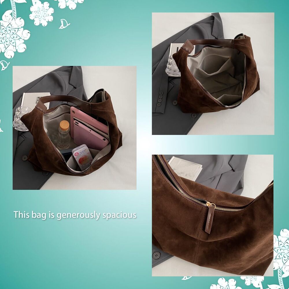 8185 Suede Tote Purse And Slouh Bag,Hobo Bags ,Slouchy Shoulder Bag, Purses - Picture 3 of 6